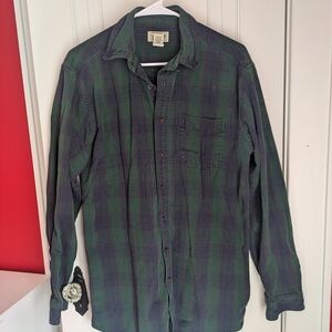 L.L. Bean Men's Forest Green and Navy Check Shirt